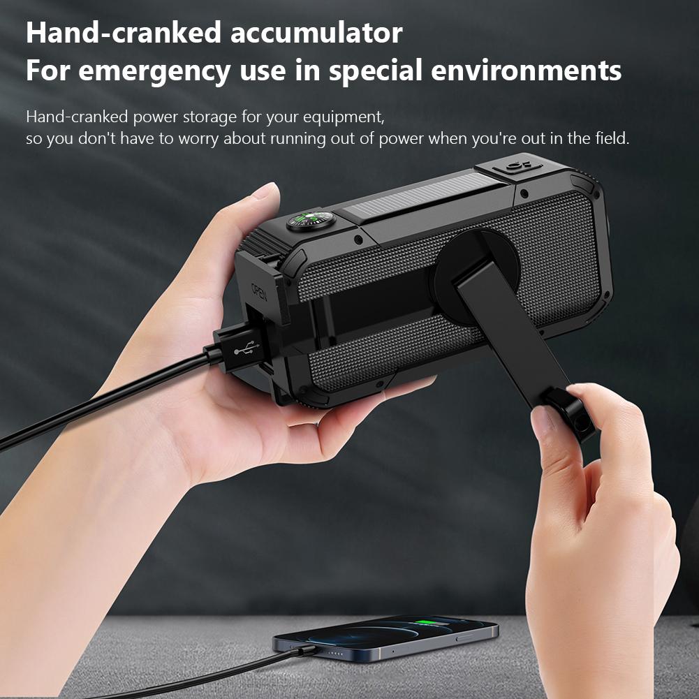 Emergency Hand Crank Radio Solar Radio with BT Flashlight SOS Compass AM/FM/WB/NOAA Weather Radio for Indoor Outdoor Emergencies