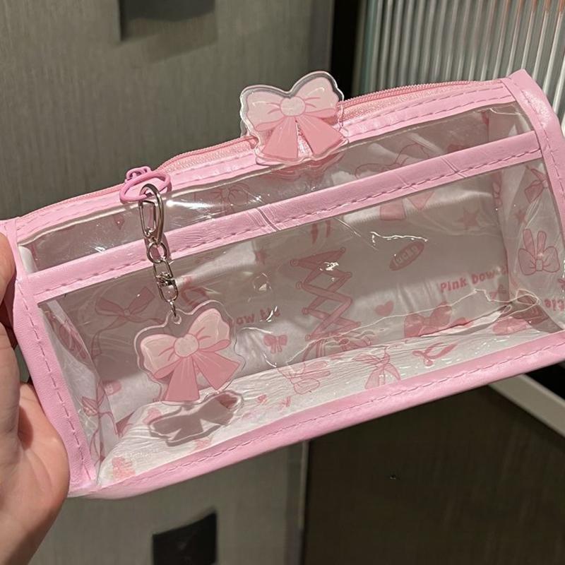 Kreslené průsvitné pouzdro na tužky Vícevrstvé vertikální Velkokapacitní úložná taška na psací potřeby Školní potřeba Kosmetická taštička