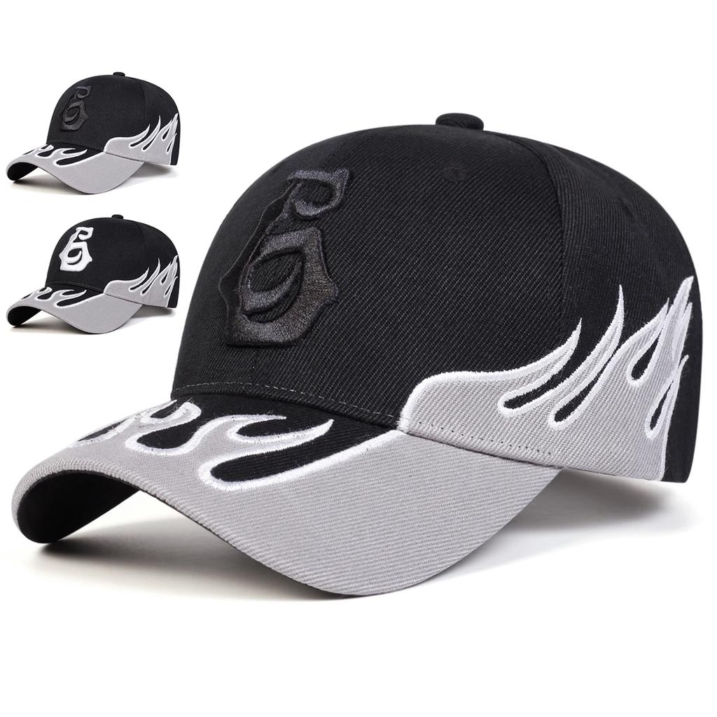 Unisex Flame Embroidery Letter Baseball Caps Spring Autumn Outdoor Adjustable Casual Hats Sunscreen Hat Sports Cap