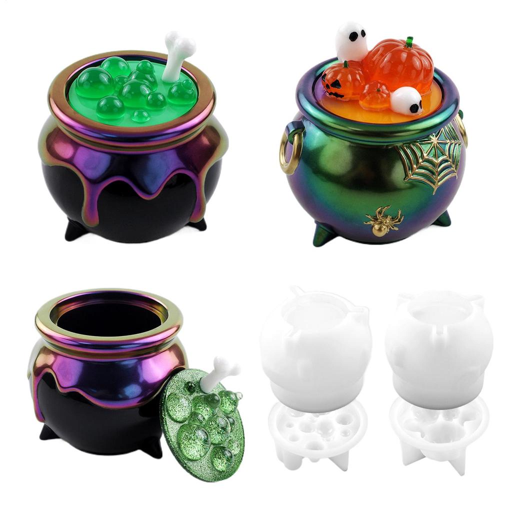 Halloween Witch Cauldron Silicone Mold Epoxy Resin Halloween Crucible Pumpkin Mold Easy Release Mould Crafting Supplies