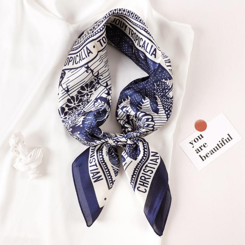 Luxury Brand  Silk Square Scarf Women Cat Neck Hair Tie Band Beach Hijab Kerchief Head Headbands Bandana Female Foulard 70cm