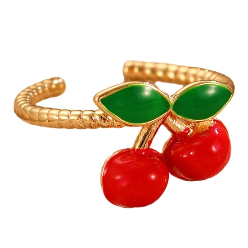 Elegant Cherry Rings Fashionable Rings Adjustable Open Rings Copper Texture Suitable for Dates Parties and Daily Outfits