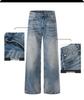 Yongfang Unisex Retro Distressed Blue Jeans - Loose Wide-Leg, Bamboo Grain Casual Style