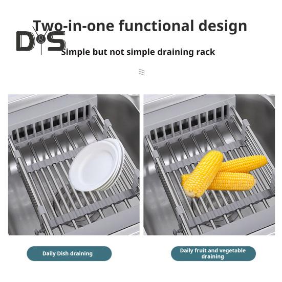 Scolapiatti in acciaio inossidabile, design retrattile, grande capacità, antiruggine, resistente alla corrosione, organizer per lavello da cucina
