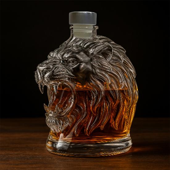 280ml Whiskey Decanter with Leak-Proof Seal Stopper Lion Design Large Capacity Glass Decanter Red Wine Decanter