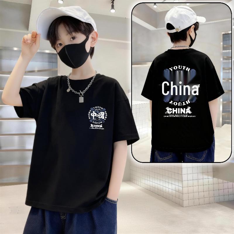 Boys' Trendy Loose Fit Letter Print Cotton T-shirt - Summer 2026