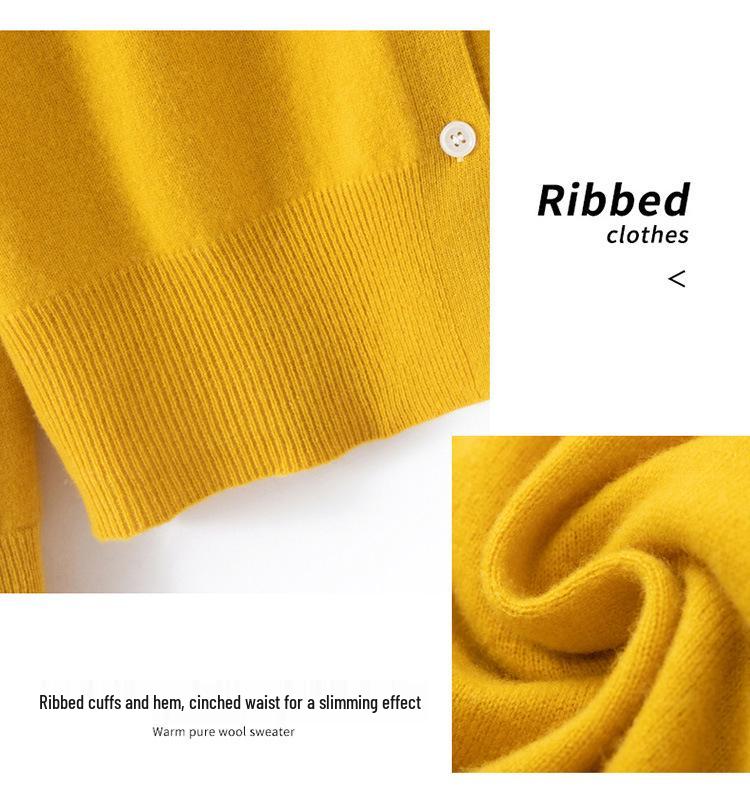 Women's 100% Pure Wool Color Block Cardigan Hoodie - Loose Knit Button-Up Sweater Coat