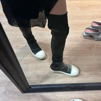 Damskie buty za kolano Platforma Jesień Płaskie obcasy Dla kobiet Gruba podeszwa Zimowe Wąskie Elastyczne Buty do Ud Buty Zimowe
