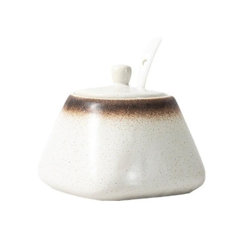 Japanese-style Ceramic Seasoning Jar Set Hotel Restaurant with Lid Seasoning Jars Household Kitchen Seasoning Bottles and Spoons