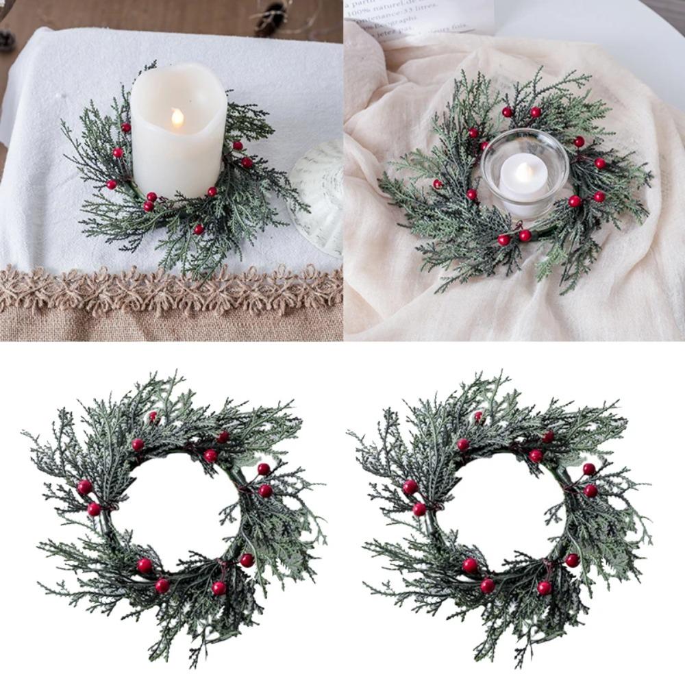20cm Christmas Candlestick Wreath Handmade Red Berry Candle Wreaths  New Year