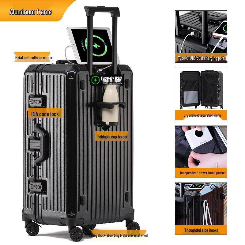28-inch Women's Multifunctional Travel Suitcase with Charging Port and Large Capacity