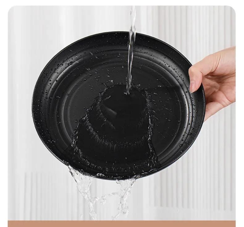 Black Wheat Straw PP Tableware, Household Plates, Soup Bowls, and Cups, Outdoor Gift Cutlery Set