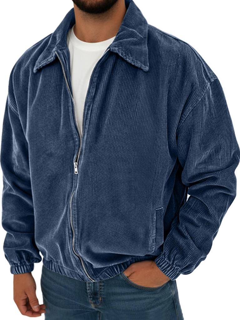 2025 Retro Sztruksowa Męska Kurtka z Długim Rękawem i Kieszeniami - Moda Jesień/Zima