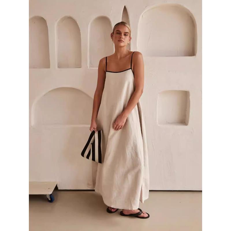 Summer new women s clothing fashion contrasting colors loose suspenders fashion simple pendulum dress S