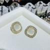 Big Opal Square Crystal Stud Earrings for Women Sweet Punk Simple Rhinestone Geometry Party Jewelry Girl Gift