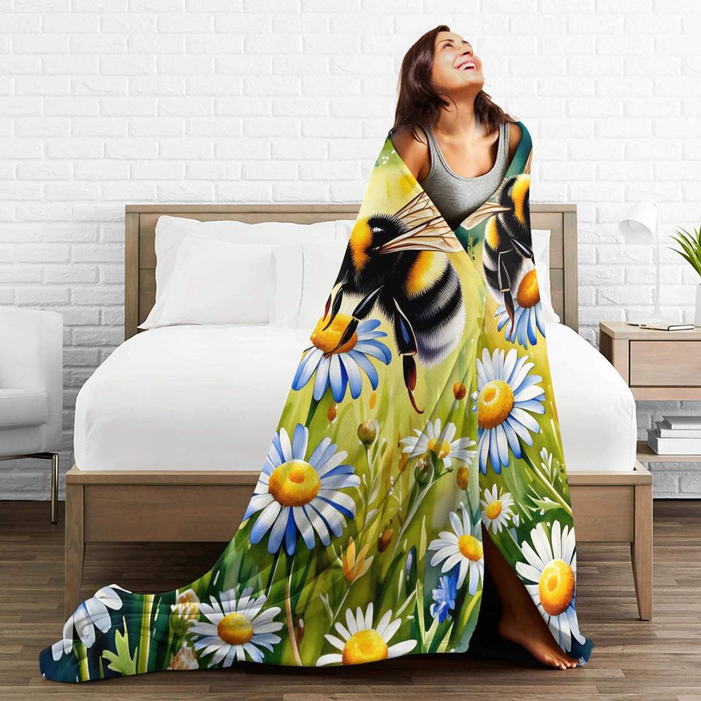 Bee and Flowers Blankets Girls Flannel Throw Blanket For Sofa Home Super Soft Custom Quality Bedspread Gift