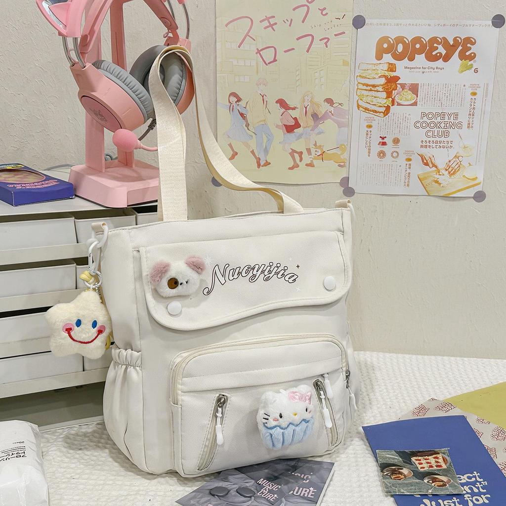 Japanese-Style Color-Block Tote Bag for Students: Lightweight, Large Capacity, Single-Shoulder Design