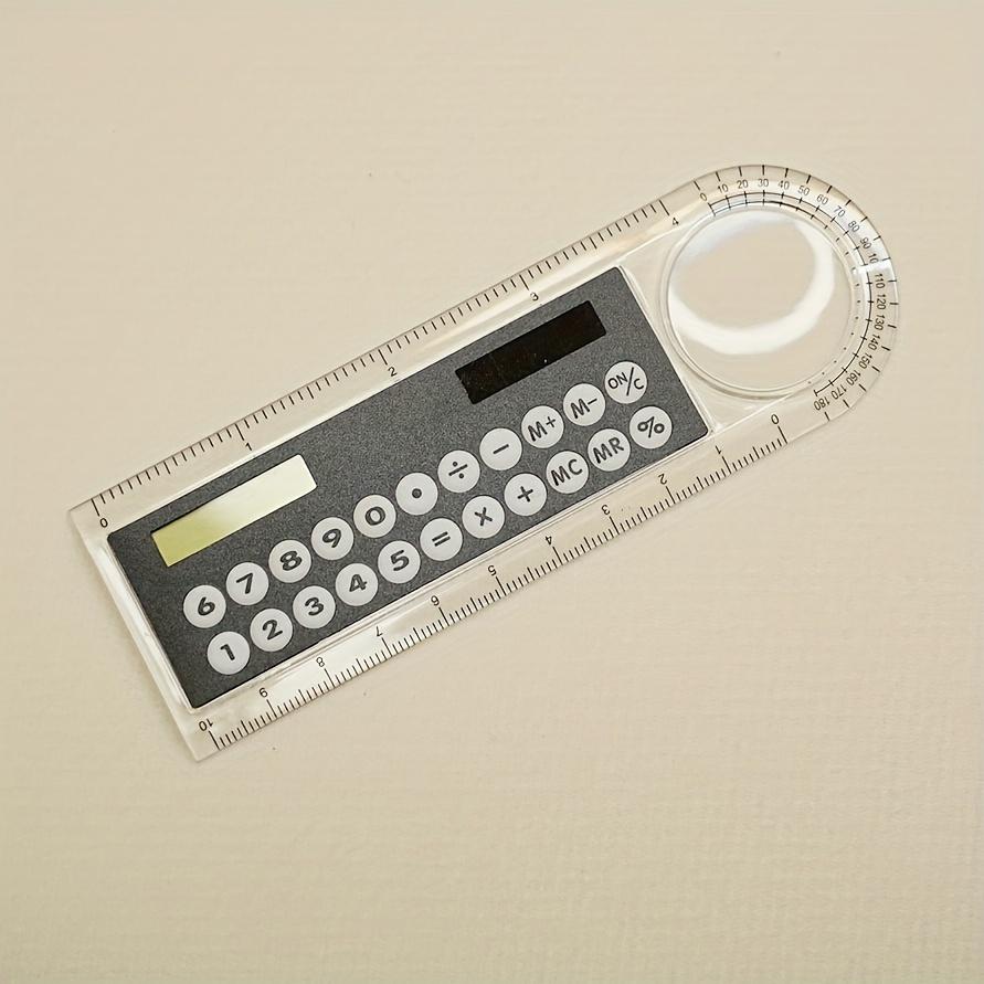 Mini Ultra-Thin Ruler with Solar Calculator & Magnifying Glass - Multi-Function School & Office Supplies, Durable Plastic, Ideal for Students