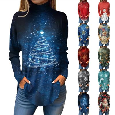 Damen T-Shirt mit Rundhalsausschnitt, modisch, lässig, bedruckt, langärmelig