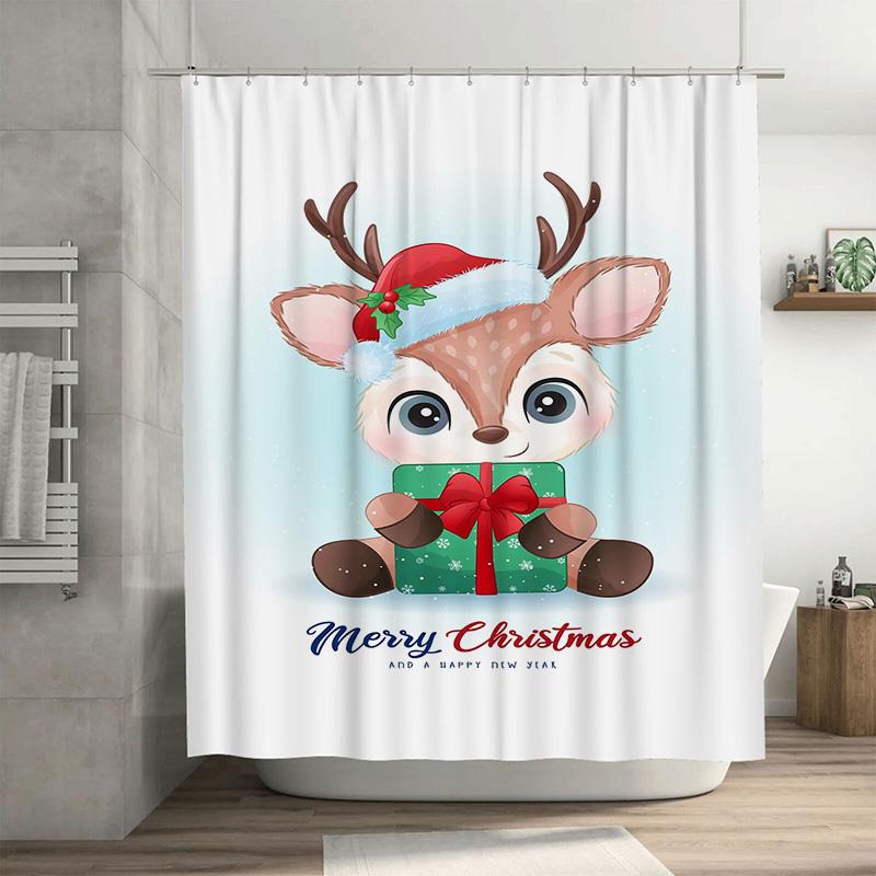 

Tuniu Festive Reindeer Christmas Shower Curtain Cute Holiday Forest Animal Bathroom Decor Waterproof Fabric Holiday Home Accent W60H190(CM)-1 Pcs