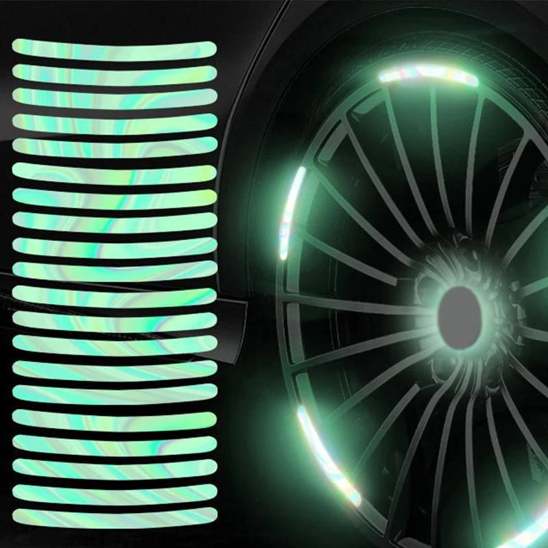 20 Pezzi Strisce Adesive Riflettenti Colorate per Mozzo Ruota Auto Moto Adesivo Decalcomania Styling Auto Decalcomanie Accessori Decor Auto Moto