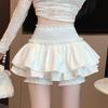 Women's Ballet-Style Puff Skort: Spring/Summer White Short Umbrella Skirt, Faux Two-Piece Design