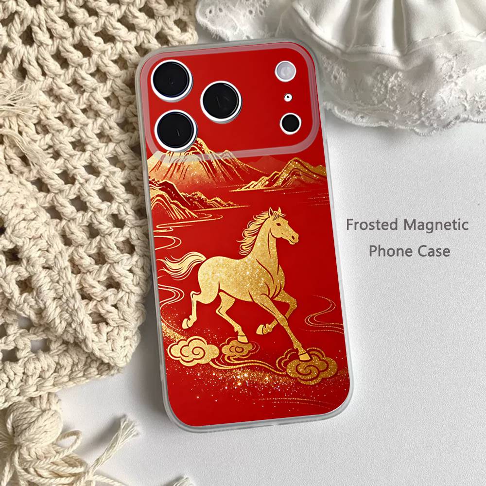 

Fashion Chinese-Style Red Horse Phone Case For iPhone 14,16,12,17,13,15,11 Max,Pro,Mini,Plus,Air,E Magnetic Frosted Transparent iPhone14Plus