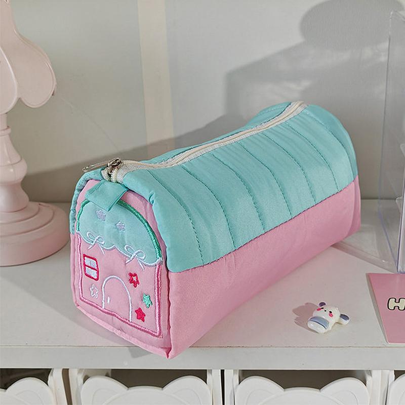 1Pc Multi Functional Embroidery Stationery Box Large Capacity Pen Bag Simple Stationery House Pencil Case Cotton Pen Storage Bag