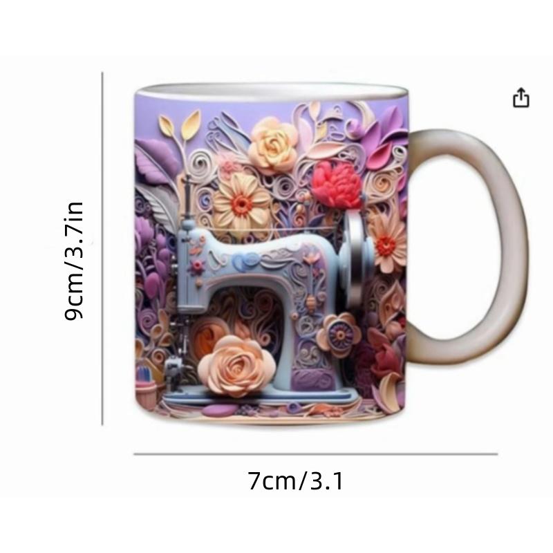 3D Flat Sewing Machine Painted Mug Ceramic Mug Creative Space Design Tea Milk Mugs Birthday Christmas Gifts for Sewing Lovers