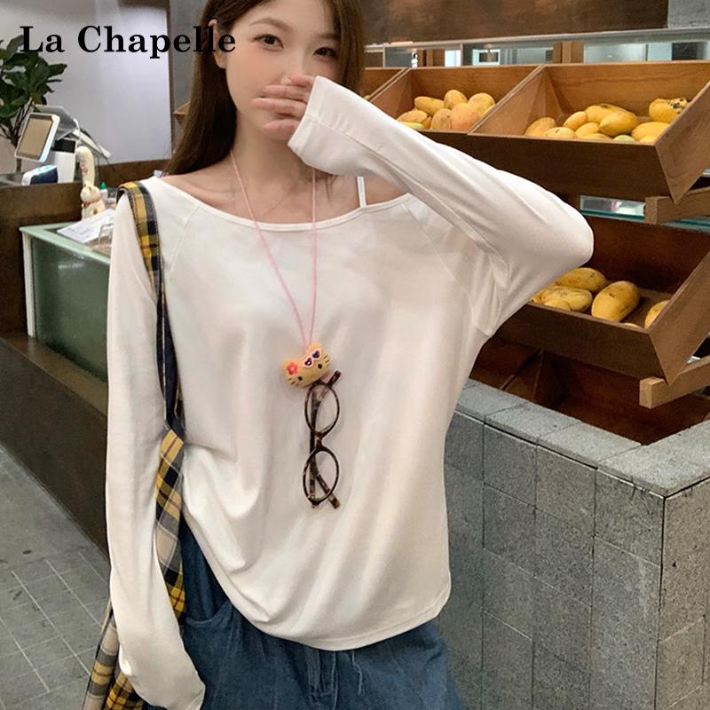 

Women s Off-Shoulder Strappy Loose Long Sleeve T-Shirt S