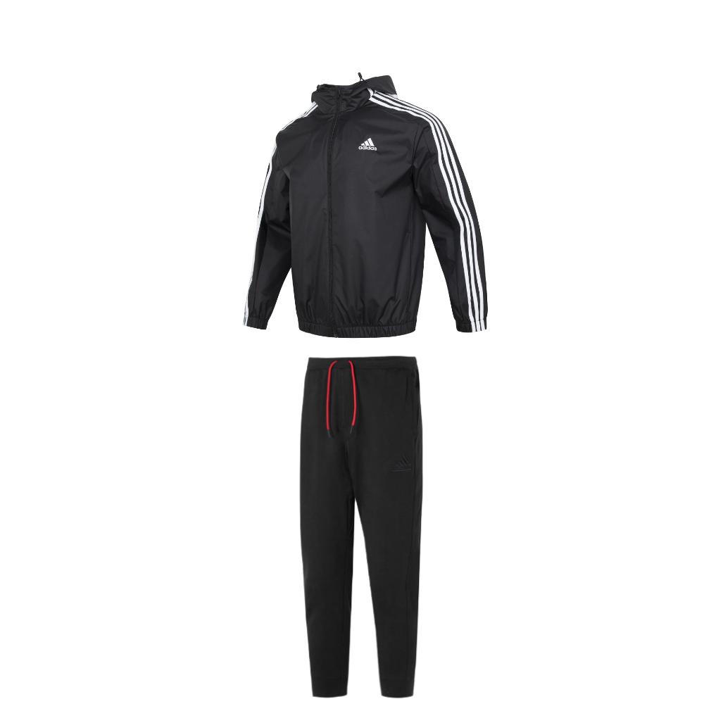 

Adidas Удобная тканая куртка с капюшоном, прочные зауженные трикотажные брюки, повседневный спортивный комплект для мужчин, активная одежда, черный цвет IB0384+IT3985 S