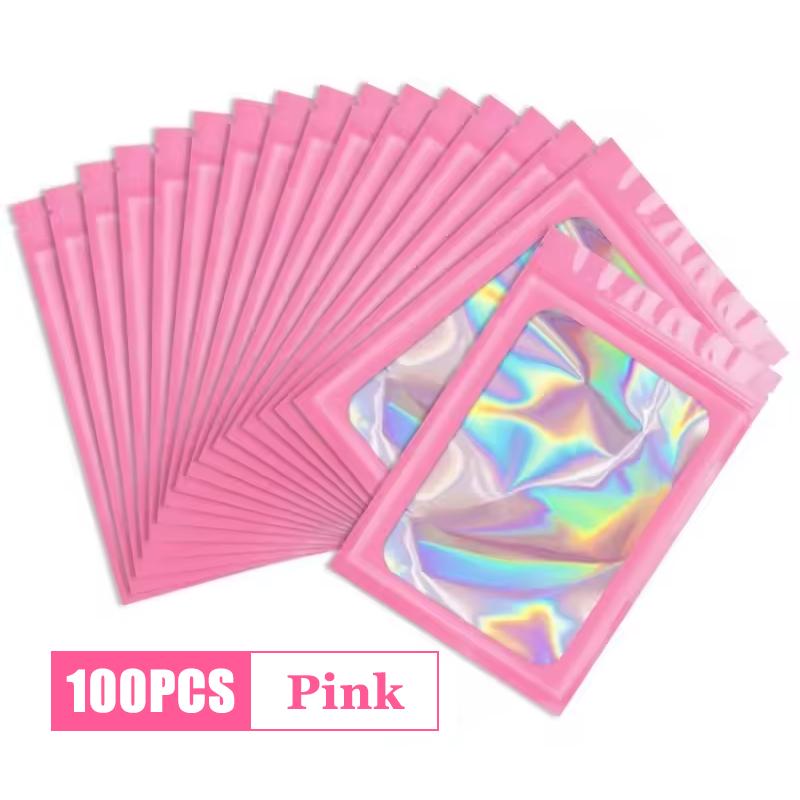 Holographic Ziplock Bags Plastic Laser Iridescent Zip Bags for Manicure Eyelash Display Earrings Ring Jewelry Storage Bag