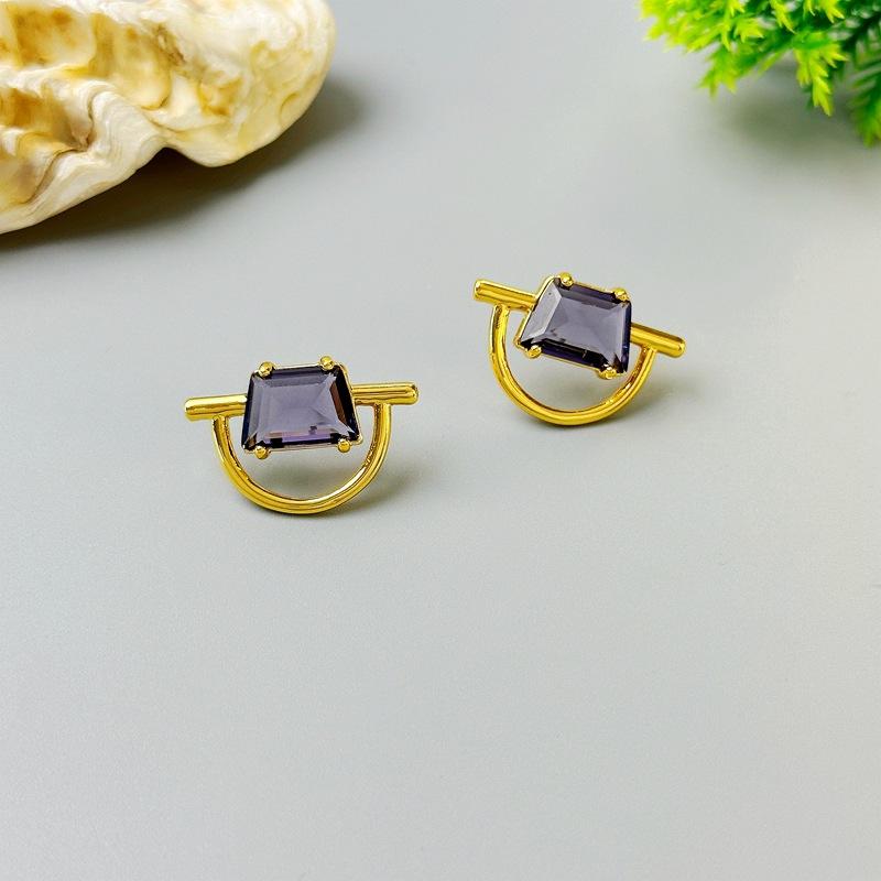 Fashion High Sense Geometric Needle Stud Earrings Temperament Zircon Half Circle Necklace Fashion Collarbone Chain