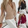 Women's Fashion Casual Solid Color Print Long Sleeve V Neck Blouses & Shirts