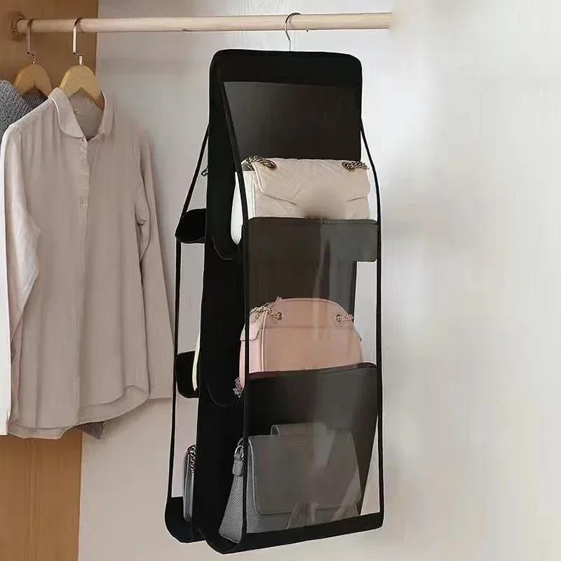 Handbag Hanging Organizer Storage Hanging Bag Non-Woven Multi-Layer Wardrobe Storage Dustproof Double-Sided Storage Bag For Room