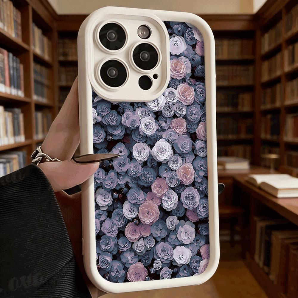 Dense Purple Rose Pattern Soft TPU Phone Case for iPhone 17 16 15 14 13 12 11 Pro Max Plus Shockproof Anti-Slip Cover