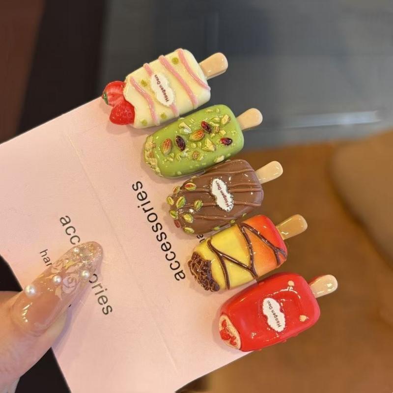 

5pcs/set Baby Cute Mini Chocolate Ice Cream Style Hair Accessories Versatile Hair Cards for Children And Hair Clips Creative Cartoon різнокольоровий