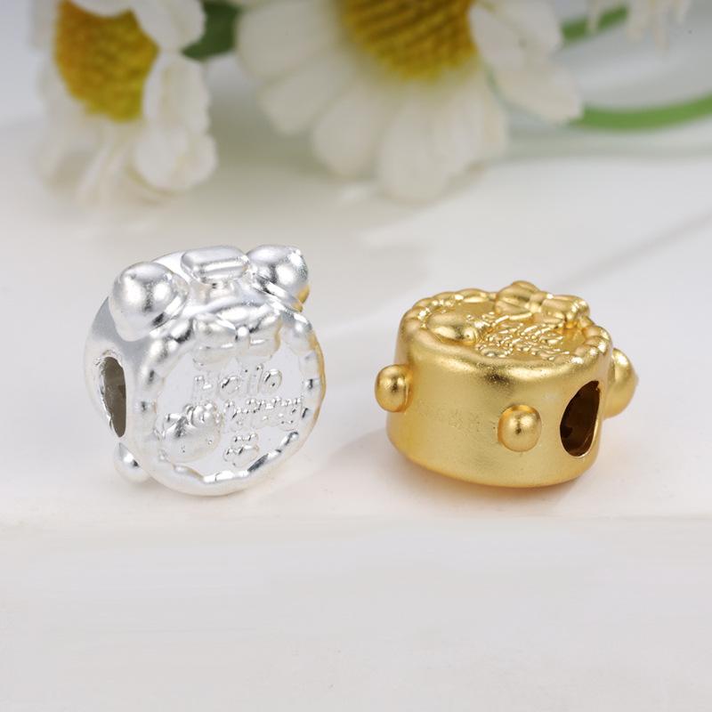 Sterling Silver 999 Hello Kitty Charm Alarm Clock DIY Jewelry Beads.