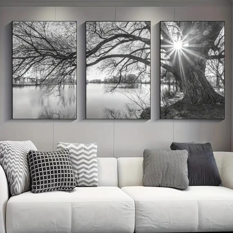 3pcs Poster Stunning Big Tree Lake Sunset Landscape Canvas Painting for Living Room Bedroom and Study Decoration Wall Posters