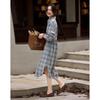 Demana Women's 100% Cotton Plaid Long Sleeve Midi Dress