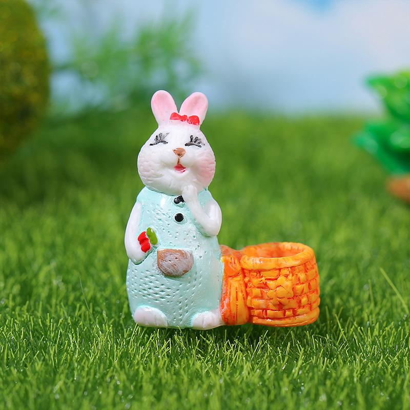 

Мультяшная цветочная корзина кролик микроландшафтные фигурки настольные украшения садоводство животные смола аксессуары для дома орнамент