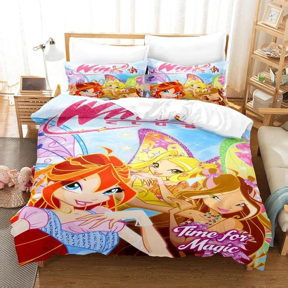 

Набір постільної білизни Winx Одномісний Дві односпальні ліжка Queen King Size Комплект ліжок для дорослих дівчат у спальню Комплекти ковдр 3D Print Аніме Kawaii EU Double 200x200cm