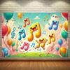 2D Cartoon Music Note Backdrop Colorful Balloon Birthday Party Background