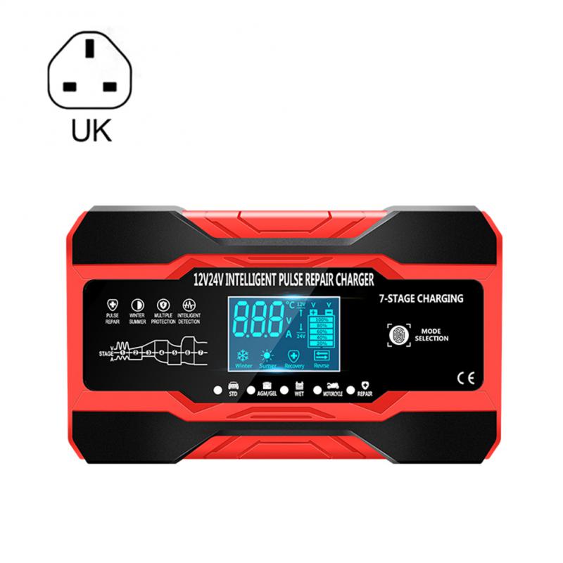 Motorcycle Car Battery Charger 12V 10A 24V 5A Pulse Repair Charger with LCD Display Automatic Smart Fast Auto Battery Charger