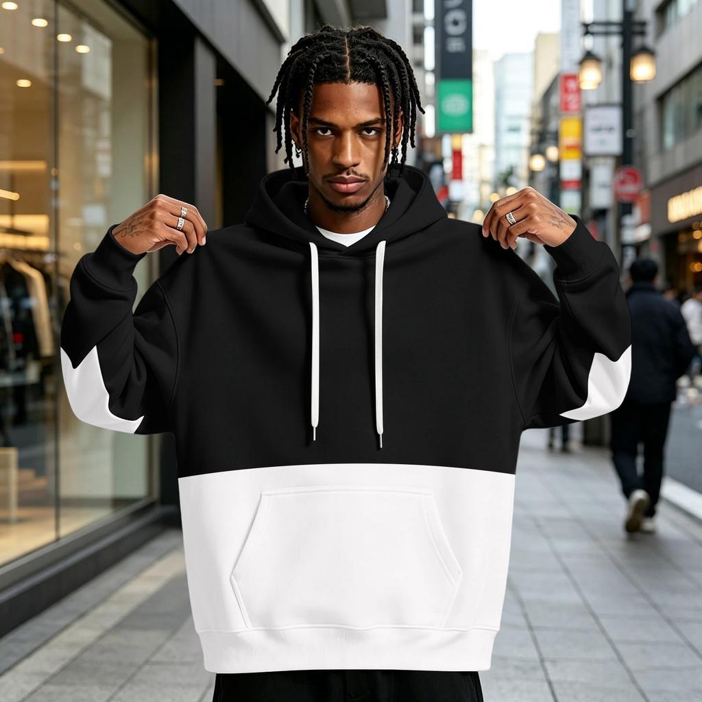Men's Color Block Pullover Hoodie with Pocket and for Casual Athletic Wear