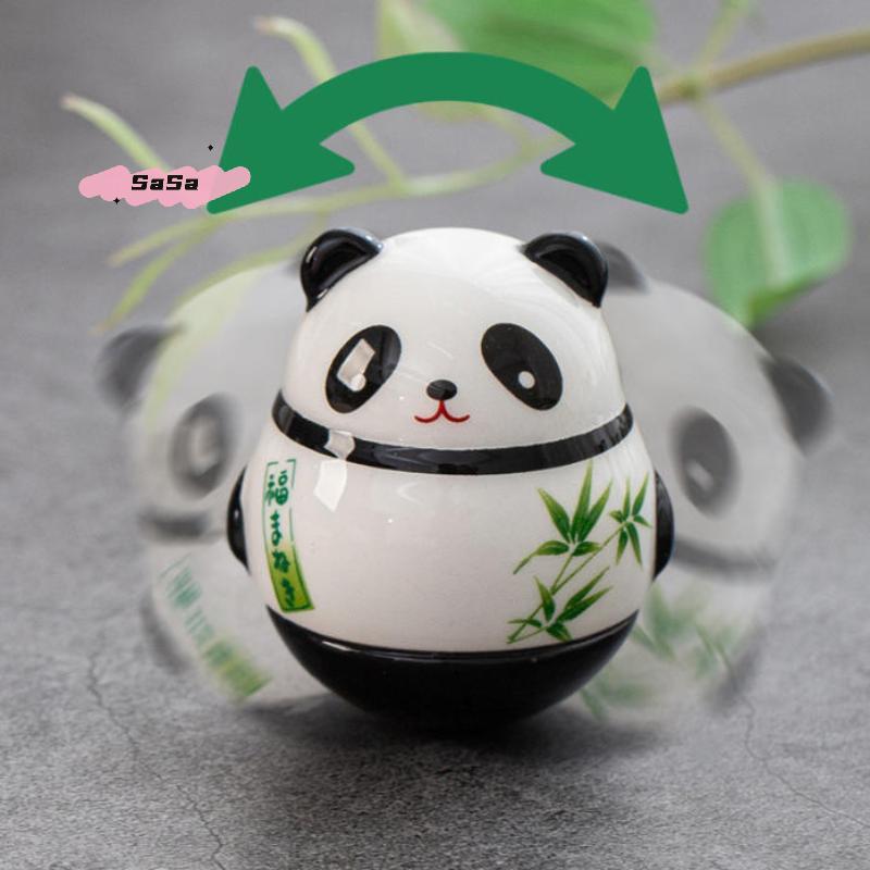 S-1 Pc Japanese Ceramic Panda Doll Crafts Panda Tumbler Toy Lucky Charm Fortune Ornament Landscape Home Office Desk Decor