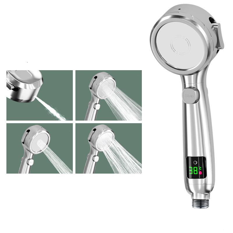High-Pressure Digital Display Handheld Shower Head 4 Mode Jet Styles New Black ABS Bathroom Faucet Accessory Single Water Outlet