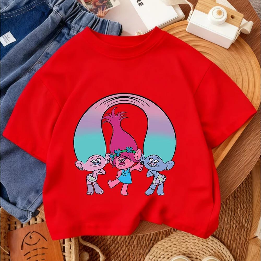 Summer Casual Boys Girls Tee Trolls Kawaii Design Kids Street Style Fashion 3-14 Age