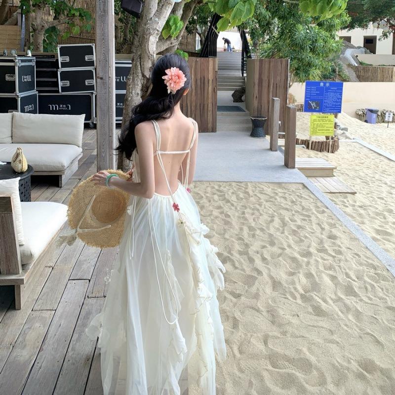 Seaside Wear Sexy Backless Suspender Skirt Design Good-looking Irregular Dress Summer