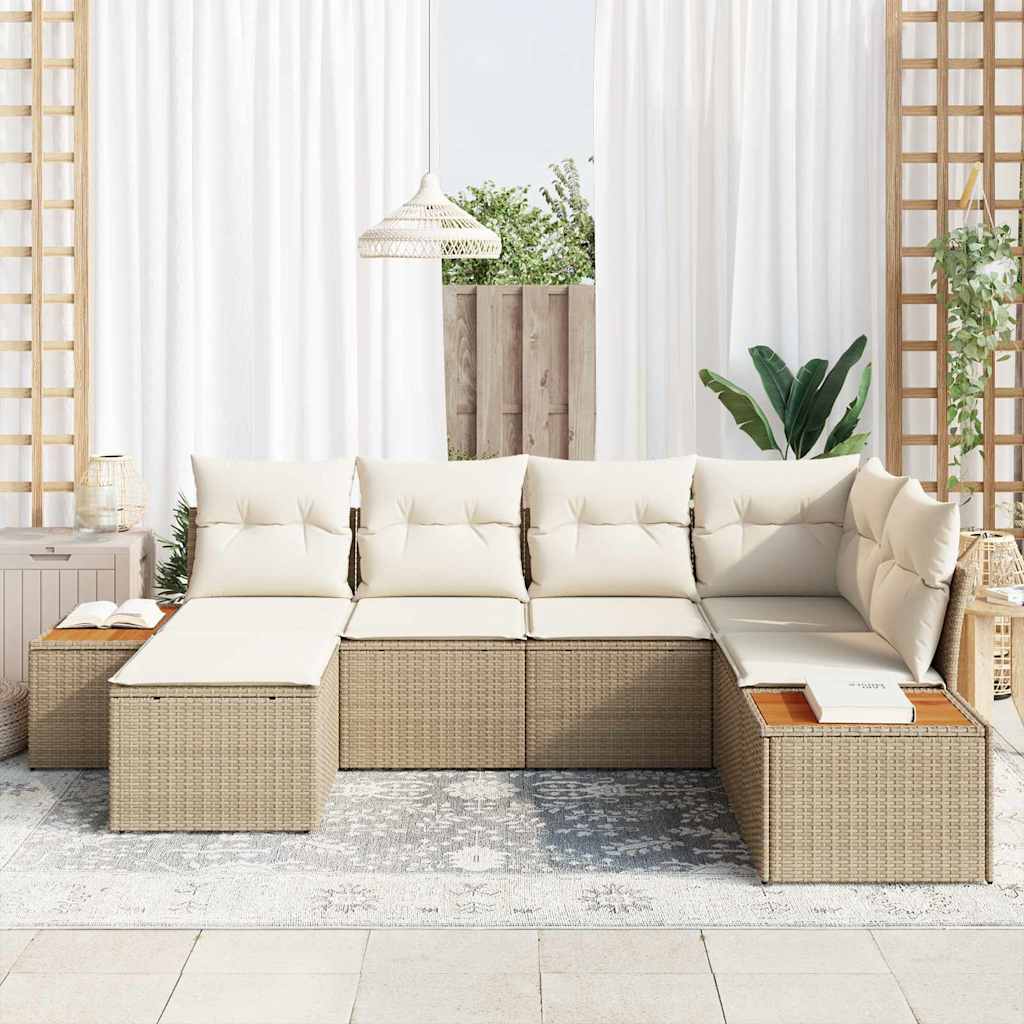 Garden Sofa Set with Cushions 6 Pcs Beige Poly Rattan